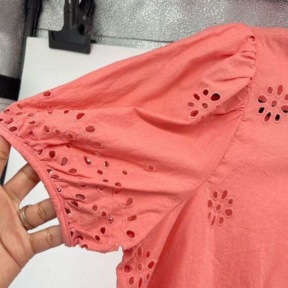Liz Claiborne Coral Orange Eyelet Cotton Top – Keyhole Neck, Petite Medium - Picture 4 of 10